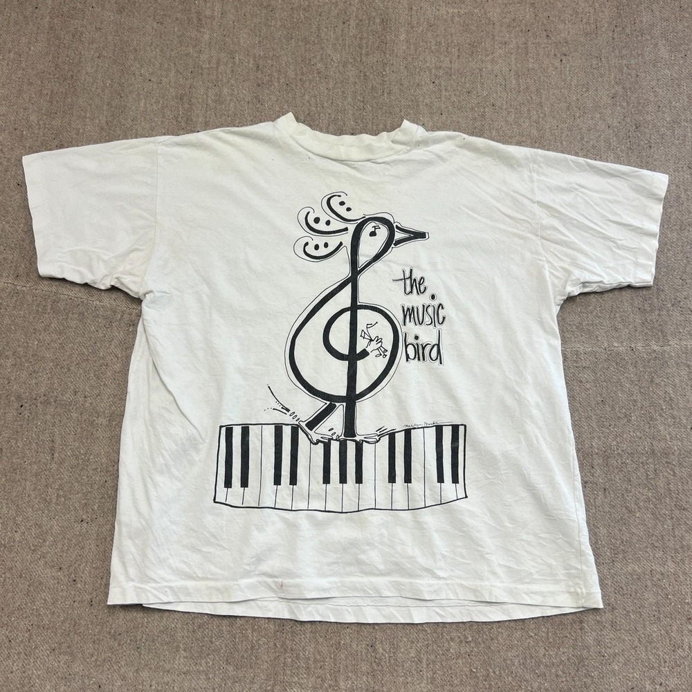 Vintage The Music Bird Shirt Mens XL‎ White 1990s Marilyn brooks